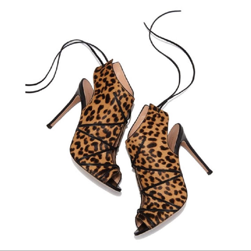 Gianvito Rossi Leopard Lace Up Peep Toe Booties